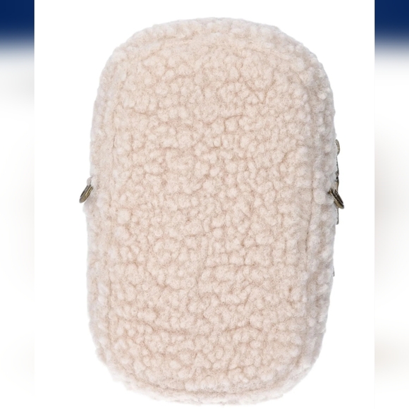 Brown Crossbody Bag with Cream Sherpa Pouch And Bom Bom Keychain Set Of 3 - Picture 10 of 17